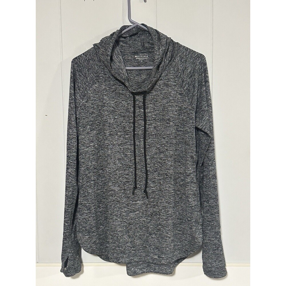 Athleta Hoodie Womens Medium Gray Drawstring Hooded Sweatshirt Long Sleeve